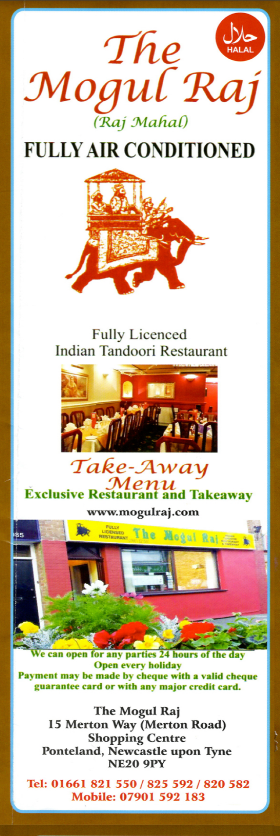 Takeaway Restaurant Menu Page - The Mogul Raj Ponteland - Newcastle upon Tyne